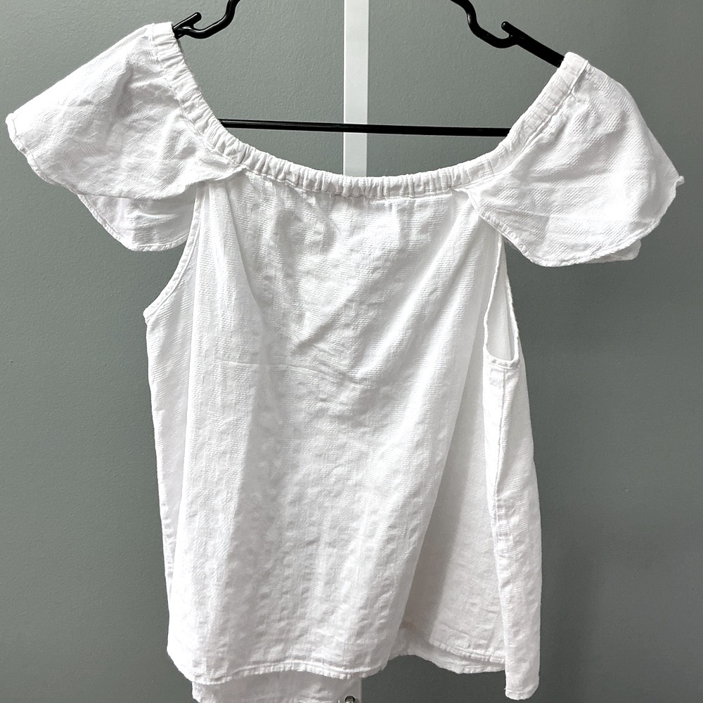J. Crew White Puff Sleeve Ruffled Blouse